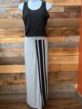 a.n.a Maxi Sweat Skirt Side Slits Tie Waist Sporty Stripe Jogger-Inspired